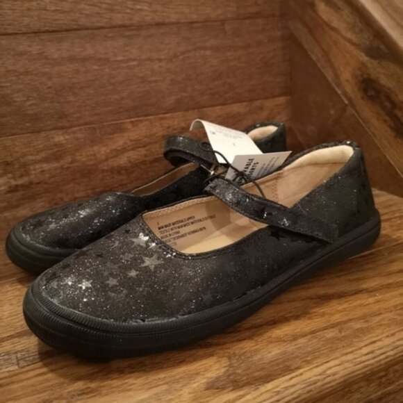 CAT & Jack Girls' Omega Ballet Flats, Sz 1 & sz 5 black sparkly stars - Picture 8 of 11